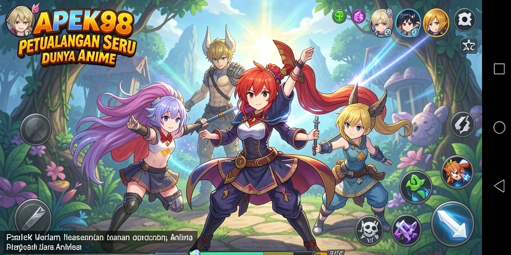 Tampilan gameplay APEK88 yang penuh warna dan karakter anime.