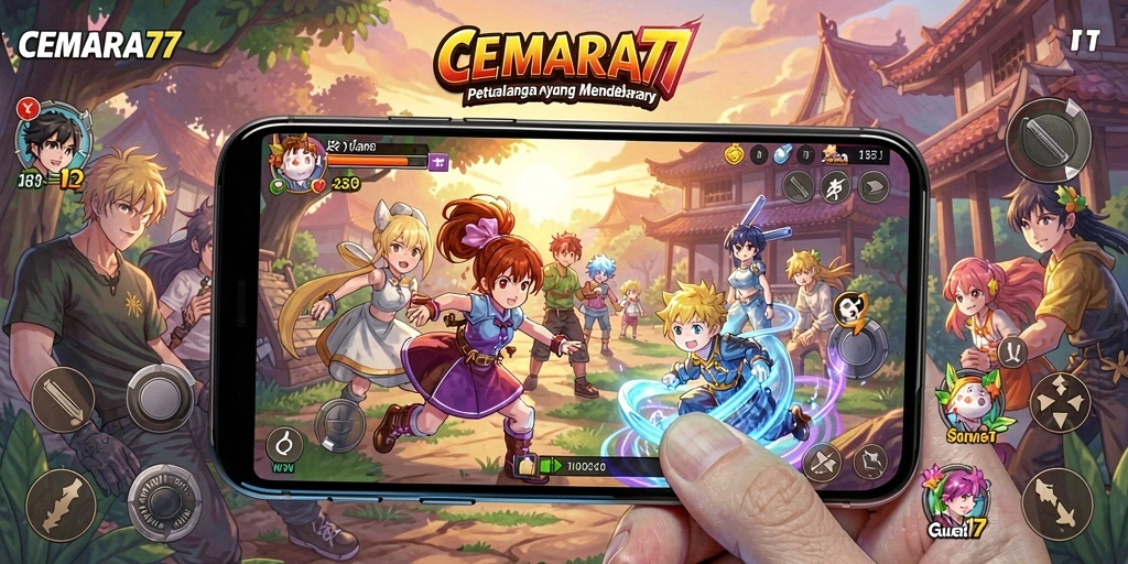 Screenshot gameplay CEMARA77 menampilkan pertarungan seru antara karakter Anime.