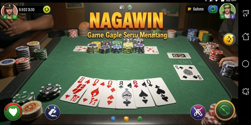 Tampilan gameplay seru dalam NAGAWIN dengan kartu Gaple yang menarik.