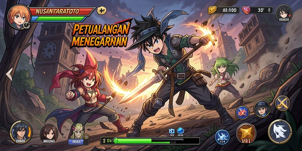Tampilan gameplay seru dari NUSANTARATOTO dengan karakter anime menarik.