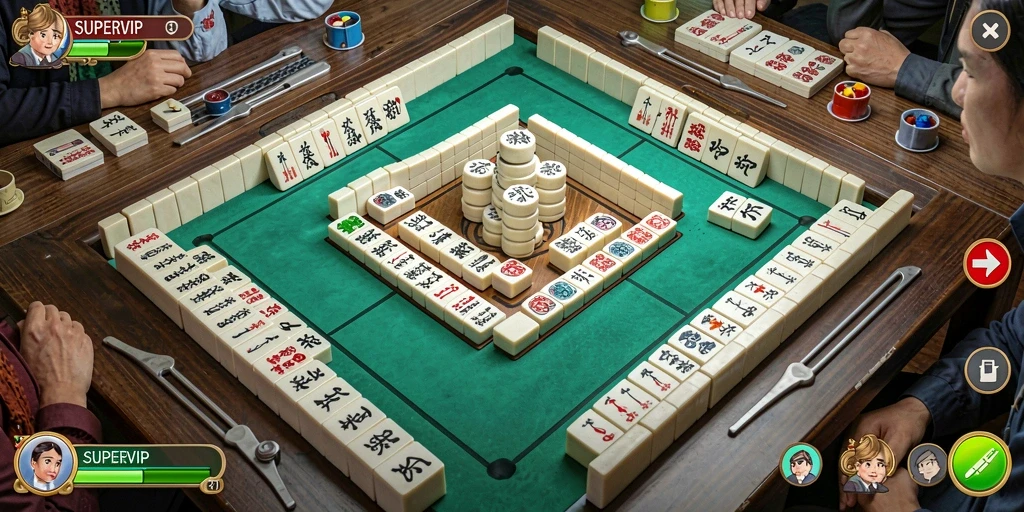 Tampilan gameplay menarik dari SUPERVIP yang menampilkan Mahjong.